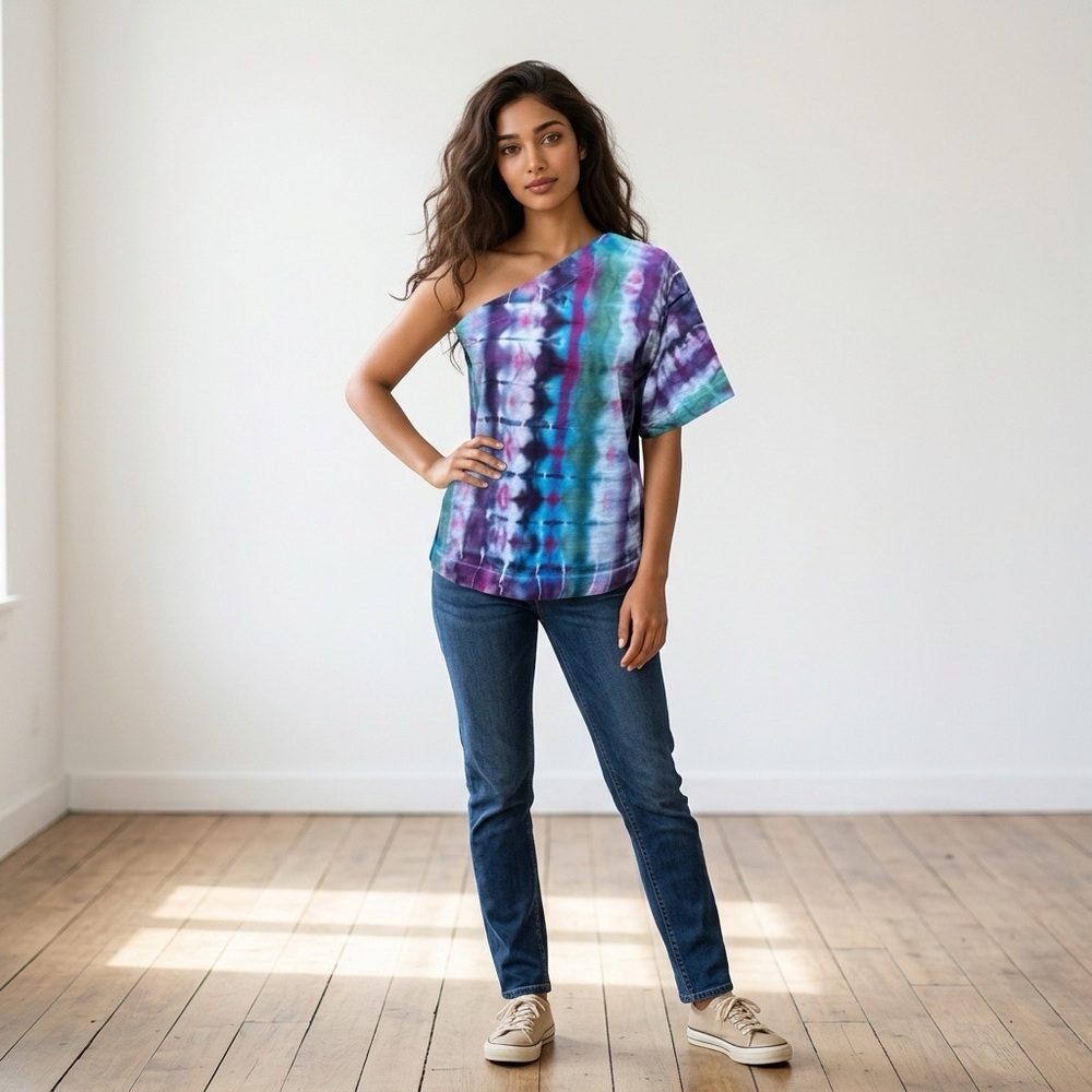 NWT‎ Handmade Ice Dyed Off Shoulder T-Shirt
